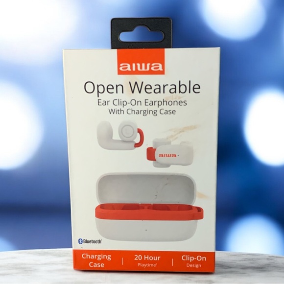 BRAND NEW Aiwa Open Wearable Ear Clip-On Earphones (White/Red) - Picture 1 of 3